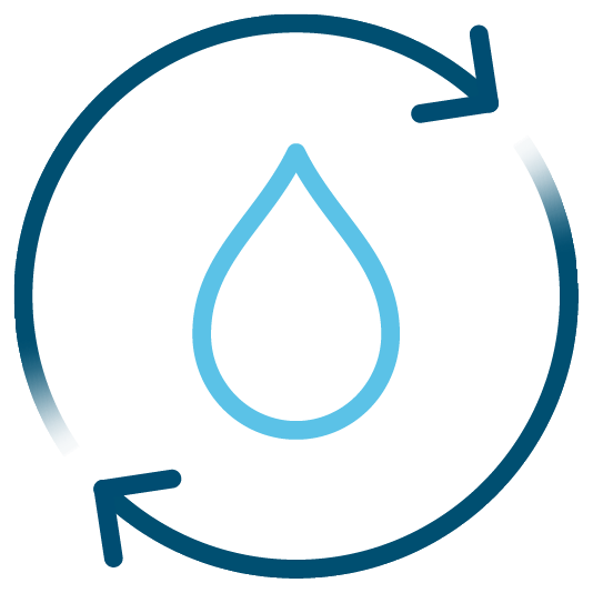 Graphic of water droplet with arrows n circle representing rehydration