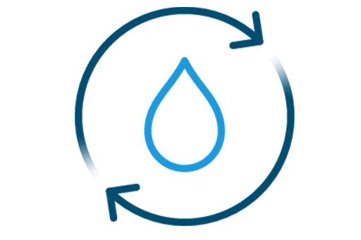 Graphic of water droplet with arrows n circle representing rehydration