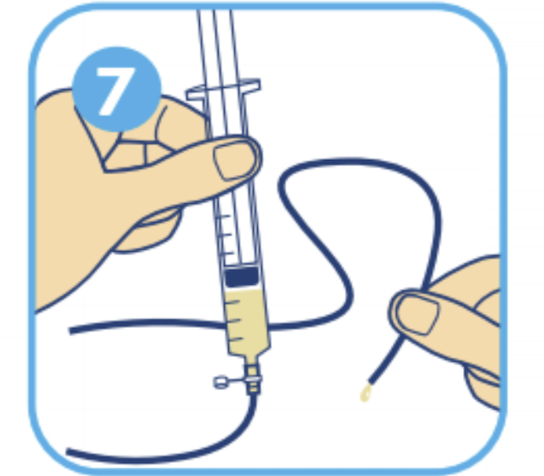Administer with oral syringe; mixed product also flows easily through feeding tube