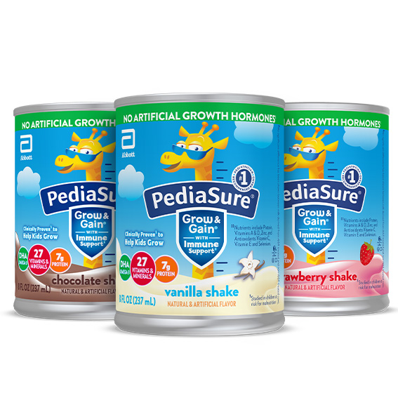 PediaSure Grow and Gain can group - chocolate, vanilla, and strawberry flavors