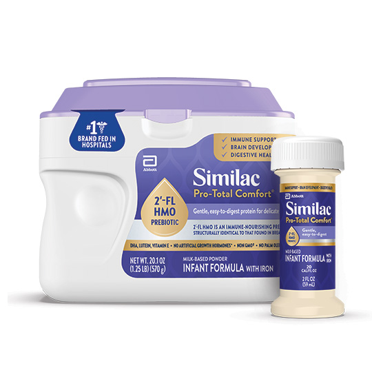 Pro-Total Comfort group product with 20.1 oz simplepac and 2 fl. oz. ready to feed bottle