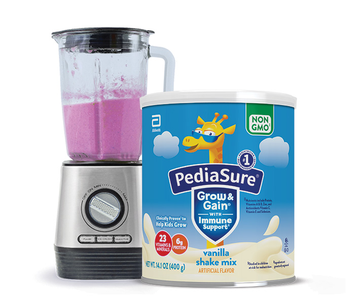 PediaSure Grow and Gain Shake Mix 14.1oz. Vanilla flavor with blender